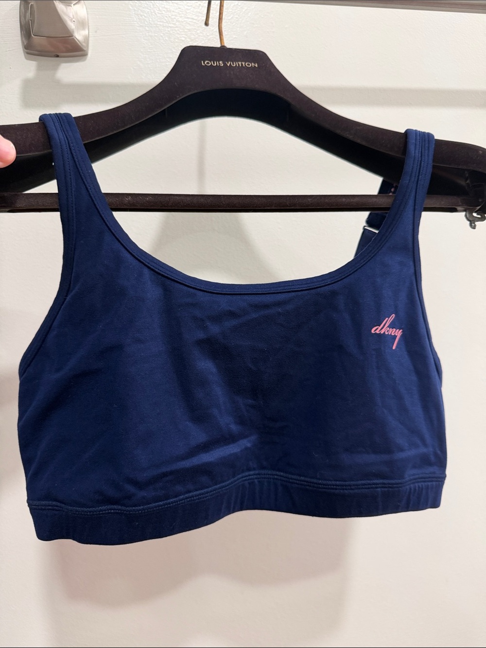 DKNY Navy Sports Bralette with Pink Script Logo